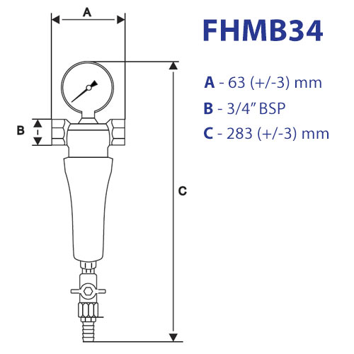 Wymiary - Filtr mechaniczny Aquafilter FHMB34