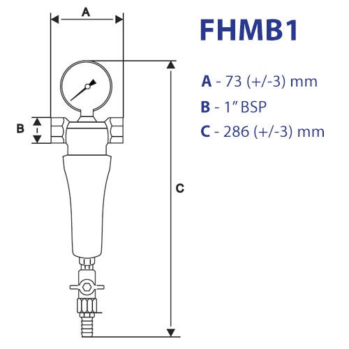 Wymiary - Filtr do wody mechaniczny Aquafilter FHMB1