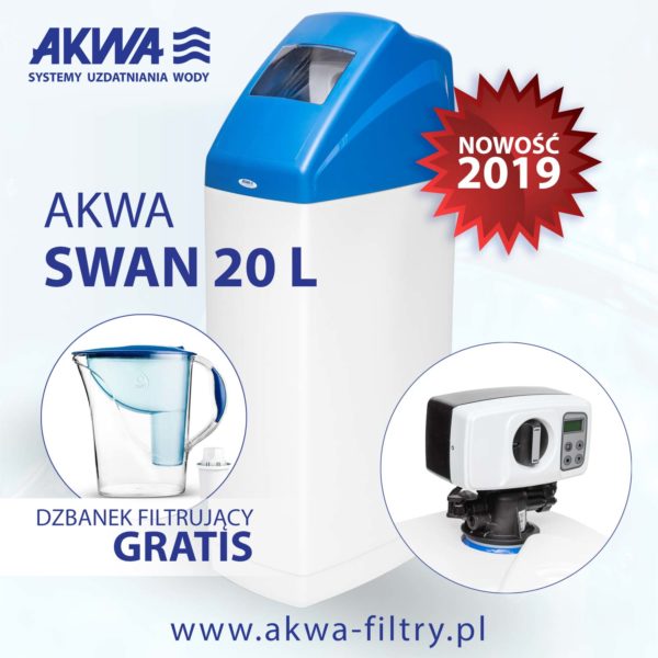 Kompaktowy zmiękczacz wody do domu AKWA SWAN 20L BNT plus gratis dzbanek filtrujący Dafi